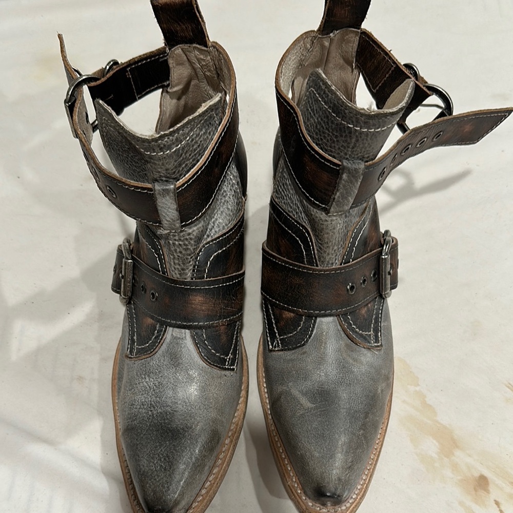 Freebird Gray and Brown Ankle Boots with Distressed Leather